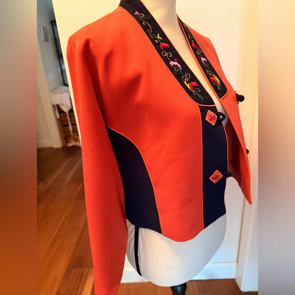 Elegant Embroidered Orange Blazer - Picture 2 of 11